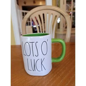 Rae Dunn LOTS O' LUCK white and green mug